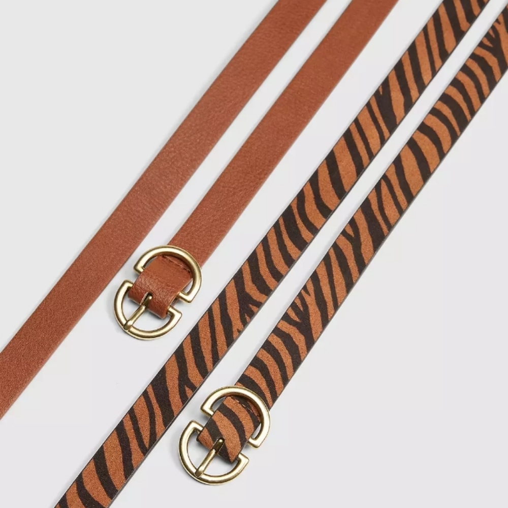 2 pack 18/20 plus size skinny belts Cognac zebra 2x